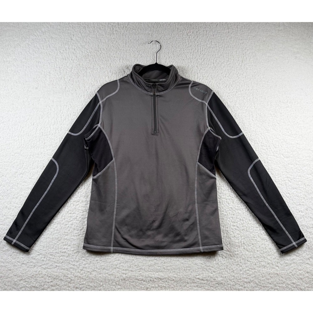 Ski-Doo BRP Mens Large 1/4 Zip Base Layer Pullover Gray Black Long Sleeve Top